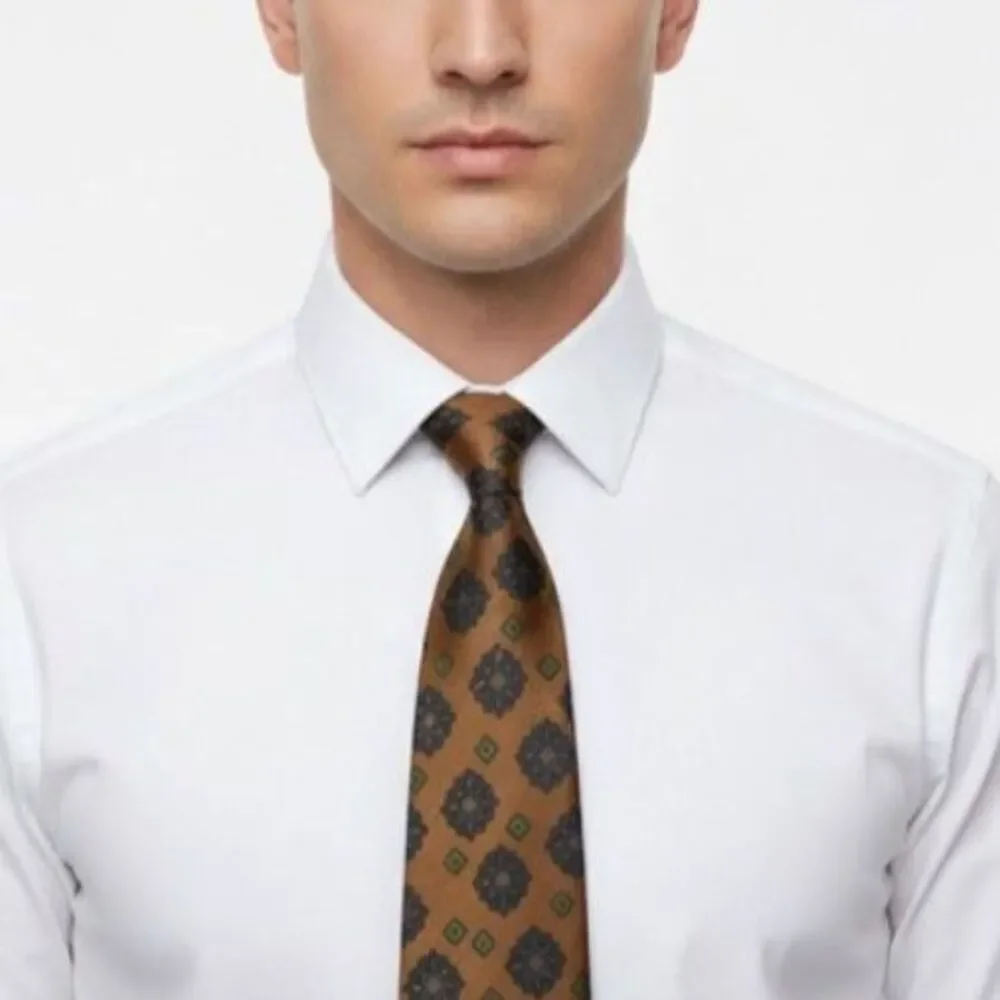 Robert Talbott Men's Brown Multicolored Medallion Diamond Pattern 100% Silk Tie